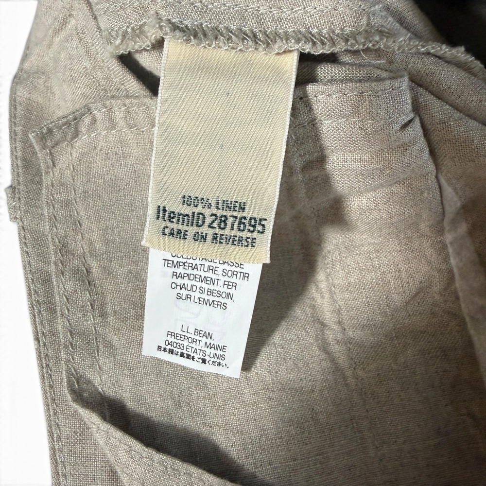 LL Bean Linen Straight Leg Pants Tan Women 14 Coastal Minimalist Khaki Summer - Picture 3 of 6